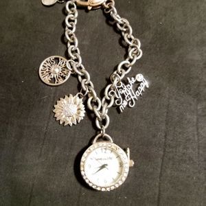 B love the life, silver tone and rhinestone watch/charm bracelet